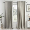 Topfinel 92 Inch Linen 100% Blackout Curtains 2 Panels for Living Room Bedroom Thermal Insulated Total Black Out Linen Drapes with Back Tab Room Darkening Flax Grey Window Curtains 92 inches Long