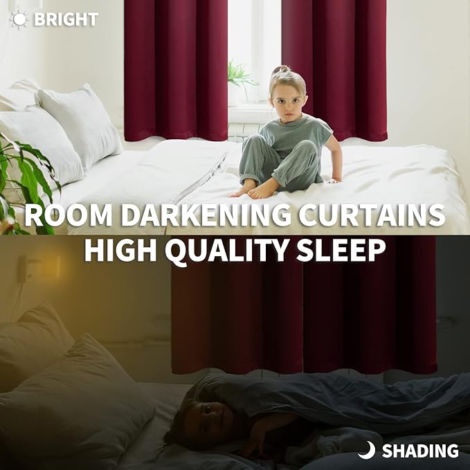 BGment Blackout Curtains for Bedroom - Grommet Thermal Insulated Room Darkening Curtains for Living Room, Set of 2 Panels (38 x 84 Inch, Burgundy)