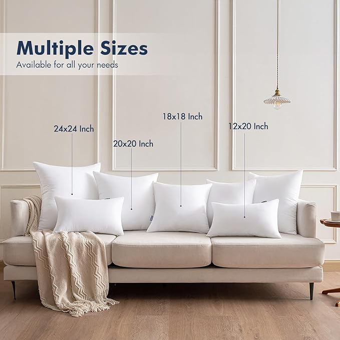 MIULEE Throw Pillows Inserts, Pack of 2 14x14 Inch 100% Virgin Fiber Filling Bed Couch Pillows