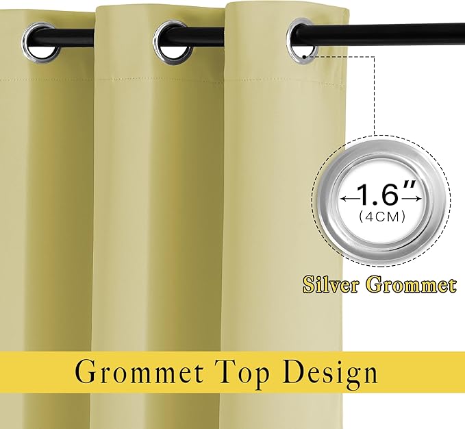 NICETOWN Room Darkening Curtains & Drapes for Kitchen - Thermal Insulated Solid Grommet Top Room Darkening Panels/Draperies for Bedroom/Living Room (Paler Yellow, 1 Pair, 34 x 50 Inch)