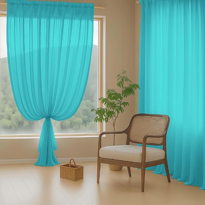 Turquoise Sheer Curtains 90 Inches Long 2 Panels, Light Filtering Solid Sheer Curtains for Bedroom Living Room, Lightweight Soft Airy Voile Sheer Drapes, Dual Rod Pocket, 2x42Wx90L Inches