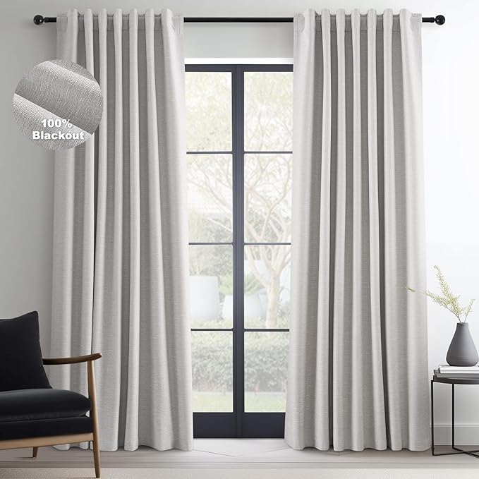 Topfinel 100 Inch Long Black Out Custom Drapery Panels, Light Grey Blackout Curtains, Nursery Kids Insulated Heat Blocking Sound Block Tab Top Rod Pocket Curtains for Patio Bay Window Winter