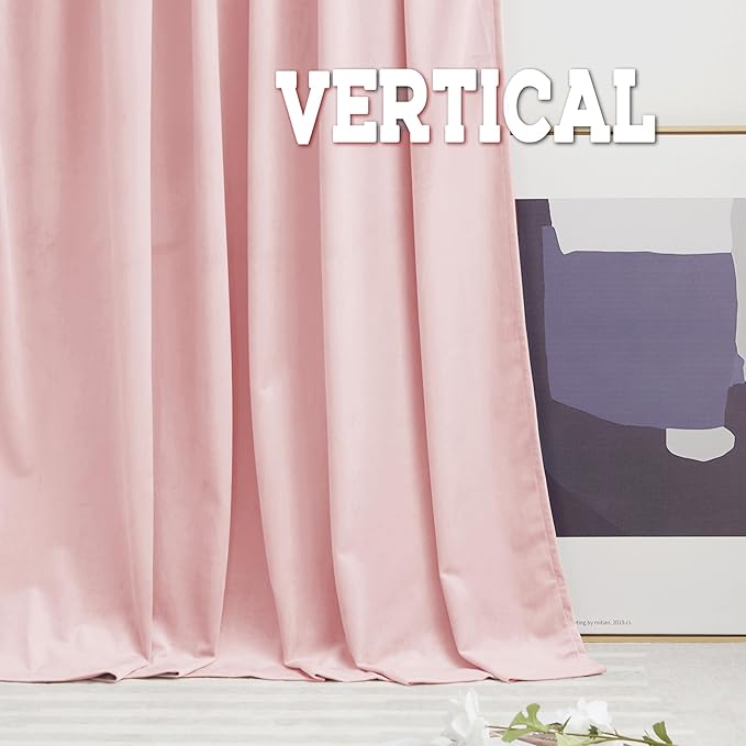 RYB HOME Pink Velvet Curtains 90 inches, Back Tab Soft Fabric Room Darkening Thermal Insulated Luxurious Home Decor Curtains for Living Room Bedroom, W 52" x L 90", 2 Panels Set