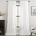 White Curtains 100 inches Long 2 Panels Back Tab Light Filtering Cotton Textured Curtain Modern Farmhouse Coastal Decor Off White Linen Drapes 100 inch Length for Patio Sliding Door Office Bedroom