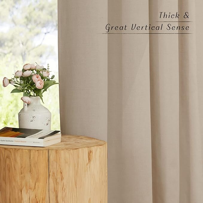 NICETOWN Flax Linen Blend Taupe Window Curtains, Grommet Vertical Drapes Privacy Added with Light Through Thick Linen Window Treatments for Bedroom/Living Room, W55 x L72, 2 Pieces