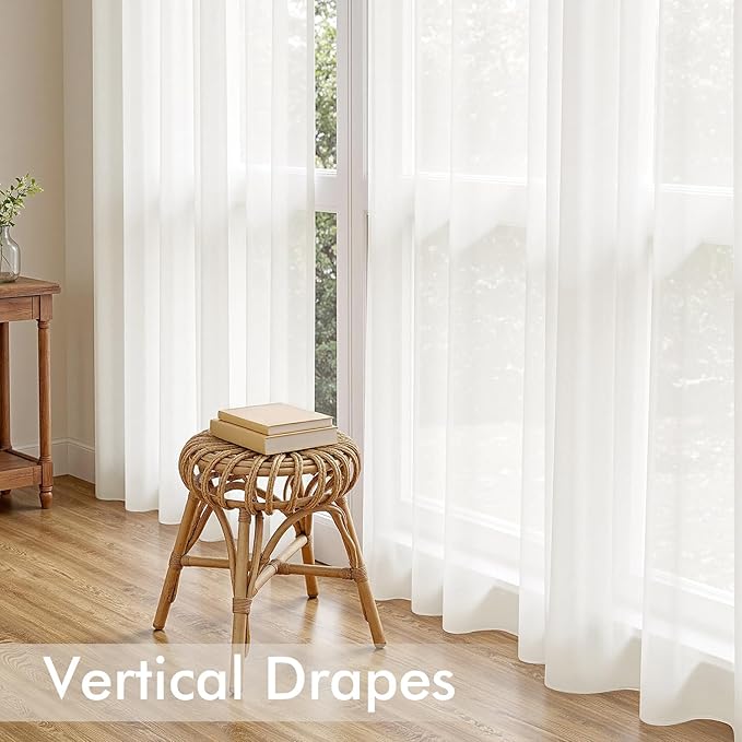 MIULEE Ivory Sheer Curtains 108 Inches Long, 4 Panels Set, Light Filtering Rod Pocket Voile Drapes for Living Room and Bedroom, Airy Soft Fabric Window Treatments, 54 x 108 Inches