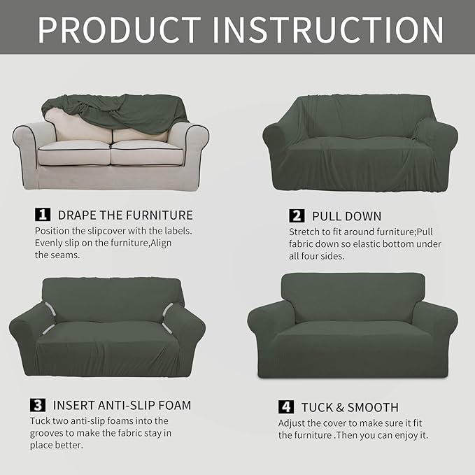 Easy-Going Stretch Sofa Slipcover 1-Piece Sofa Cover Furniture Protector Couch Soft with Elastic Bottom for Kids, Polyester Spandex Jacquard Fabric Small Checks (Sofa, Olive Green)