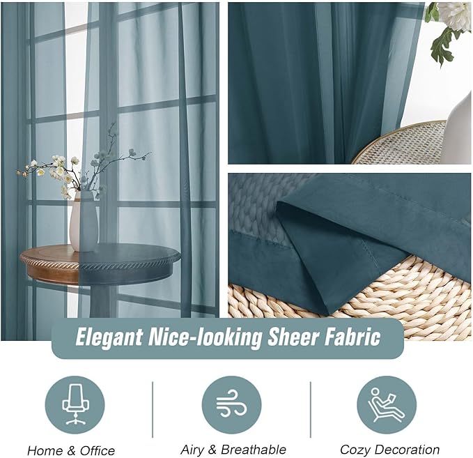 Sheer Curtains for Window 96 Inches Long 2 Panels, Soft Airy Light Filtering Voile Sheer Curtains for Living Room Bedroom, Dual Rod Pocket Elegant Window Drapes, Dusty Blue, 2x42Wx96L Inches