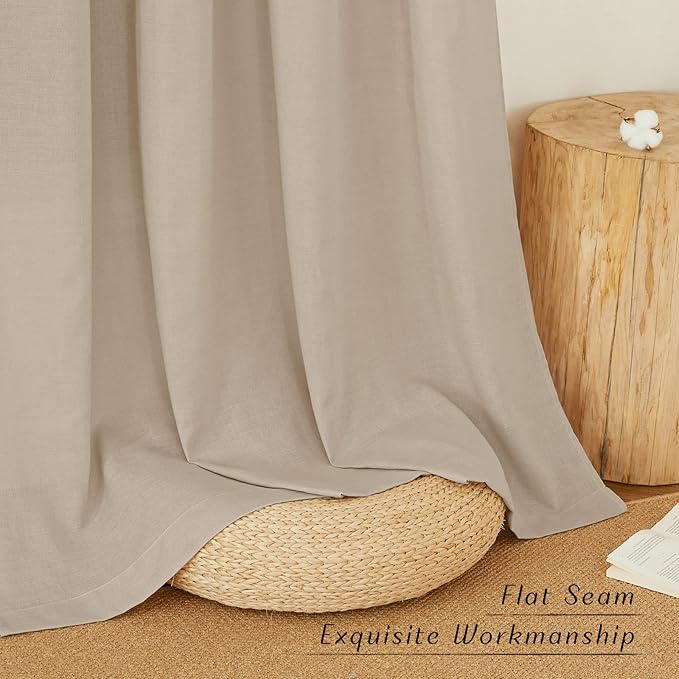 NICETOWN Taupe Thick Linen Curtains 72" Length, Grommet Privacy Window Treatments Linen Weave with Light Penetration Vertical Drapes for Farmhouse/Home Office, W42 x L72, 2 Panels