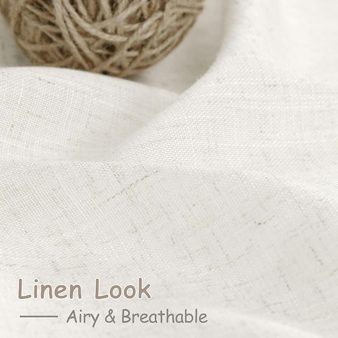 Nanspring 24 Inch Linen Curtains for Kitchen Beige White Small Window Semi Sheer Curtains Back Tab and Rod Pocket Light Filtering Drapes for Basement Short Cafe Curtain, 40 x 24 Inch,2 Panels