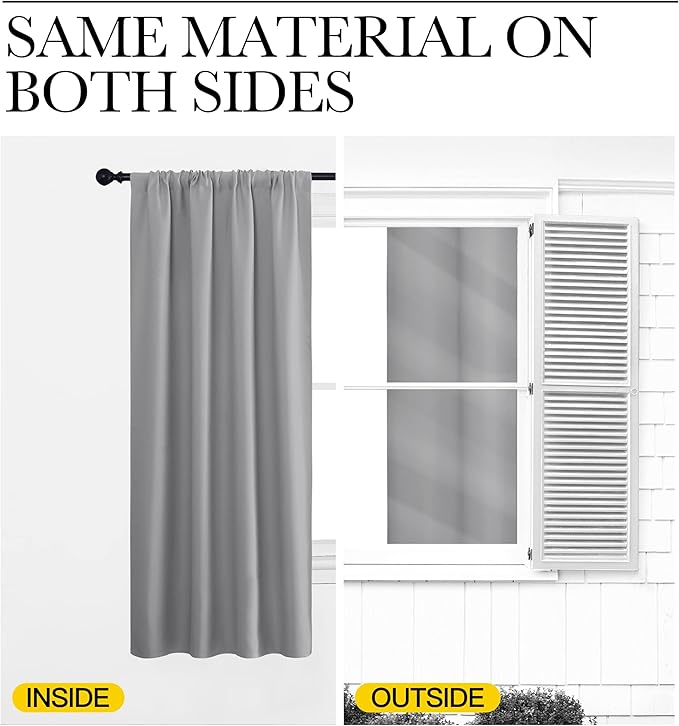 NICETOWN Blackout Curtains 84 for Office - 3 Pass Microfiber Noise Reducing Thermal Insulated Solid Rod Pocket Blackout Window Panels/Drapes (2 Panels, 42 x 84 Inch, Silver Grey)