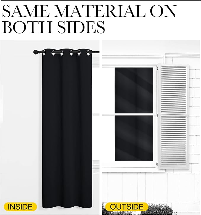 NICETOWN Black Out Curtains for Bedroom Living Room 80 Inches Long, 2 Panels, 52" W, Black, 3 Pass Microfiber Noise Reducing Thermal Insulated Solid Ring Top Blackout Window Drapes