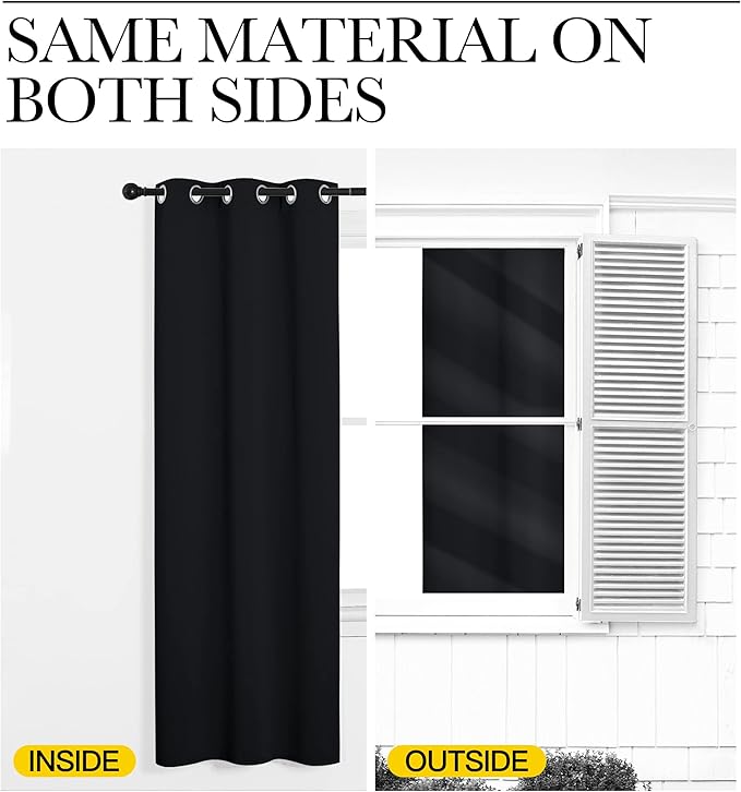 NICETOWN Blackout Draperies Window Curtain Panels, Autumn/Winter Thermal Insulated Solid Grommet Blackout Curtains/Drapes for Cafe (Set of 2, 42 inches by 48 inches, Black)