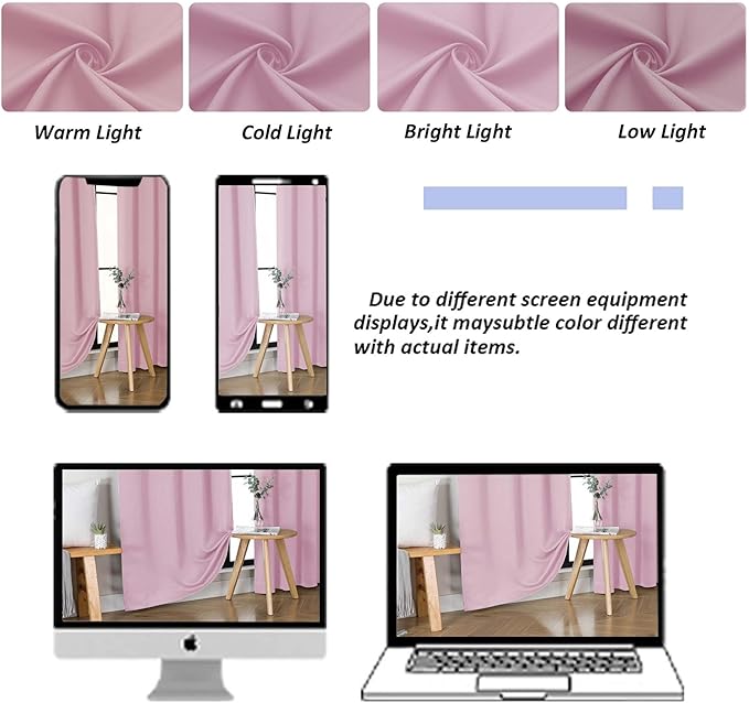 Simplebrand Ava Pink Blackout Curtains for Bedroom 96 Inches Long 2 Panels, Solid Thermal Insulated, Energy Saving Nursery Window Treatment Curtains Blackout Drapes, W40 x L96 Inch, Pink