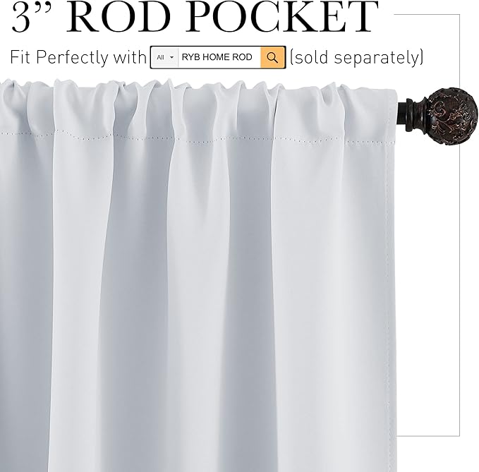 RYB HOME Cafe Curtains 24 inch Length, RV Curtains for Camper Windows, Mini Short Small Insulating Light UV Heat Blocking Privacy Half Window Tiers, Width 29 by Length 24, Greyish White, 2 Panels