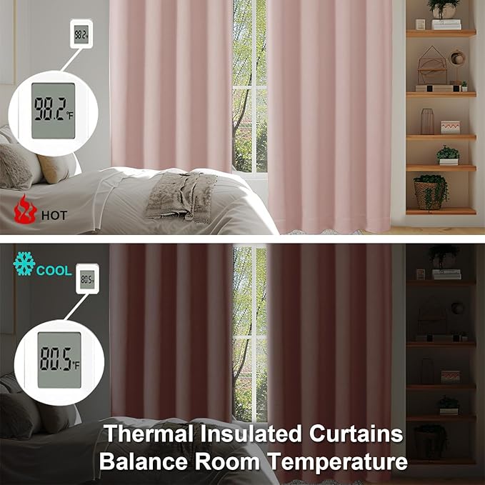 Simplebrand Ava Blush Short 24 Inches Blackout Curtain 2 Panels Set, Half Window Rod Pocket Privacy Curtain Tiers for Kitchen, Curtains Blackout for Bathroom Shades, W30 x L24 Inch, Blush