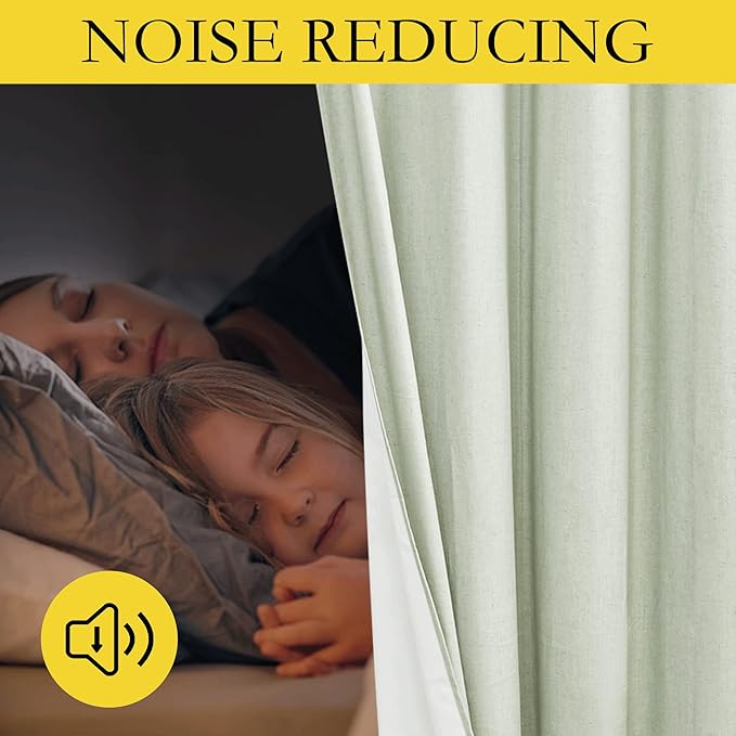 NICETOWN Sage Green Living Room Completely Shaded Linen Textured Draperies, 2 Pieces, W62 x L84, Privacy Protection & Noise Reducing Ring Top Drapes, White Lined Insulated Window Treatment Curtains