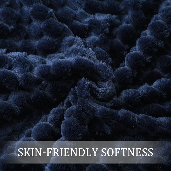 Exclusivo Mezcla Fleece King Blanket for Bed, Extra Large Fuzzy Navy Blue Bed Blankets, Soft Cozy Plush Sofa Throws for All Seasons, 90x104 Inches