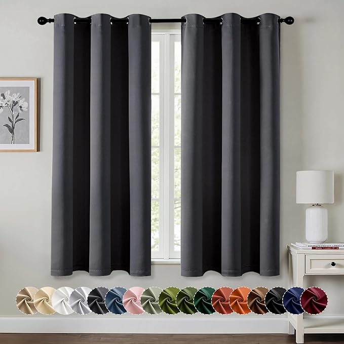 MIULEE Dark Grey Blackout Curtains - Bedroom Window Treatment Curtains Thermal Insulated Room Darkening Drapes for Living Room Kitchen Grommet Top Light Blocking Drapery, 40 x 45 Inches Long, 2 Panels