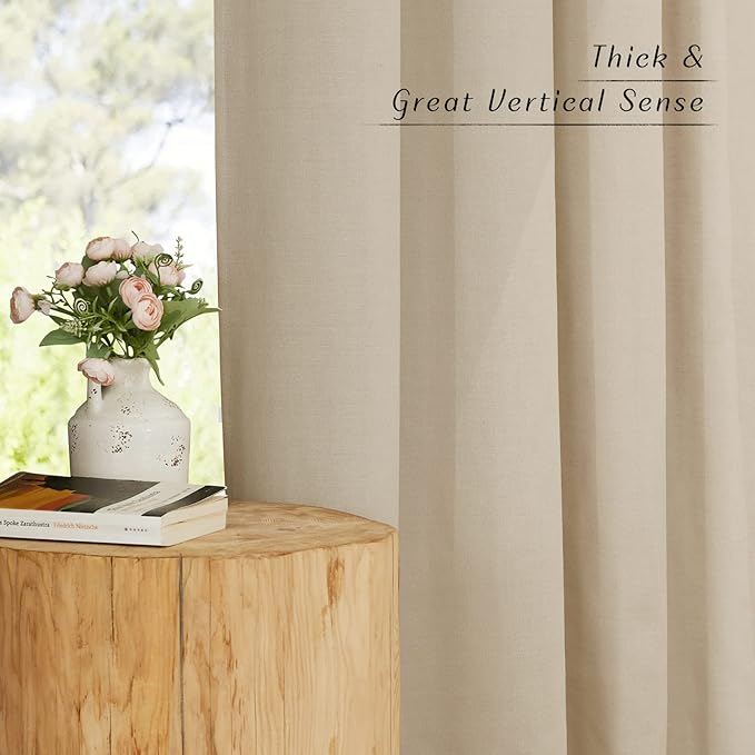 NICETOWN Thick Linen Blend Flax Angora Curtains 63 inches Long, Grommet Linen Weave Privacy Assured with Light Through Window Treatments for Bedroom/Kids Room, W55 x L63, 2 Pieces