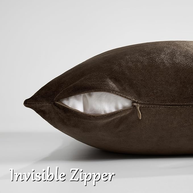 GIGIZAZA Brown Velvet Pillow Covers 16x16,Square Solid Throw Pillow Covers Decorative Modern Pillows Small Vintage Cases for Couch Pack of 2