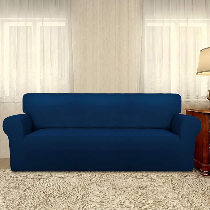 PureFit Super Stretch Sofa Slipcover – Spandex Non Slip Soft Couch Sofa Cover, Washable Furniture Protector with Non Skid Foam and Elastic Bottom for Kids, Pets （Oversized Sofa, Navy）