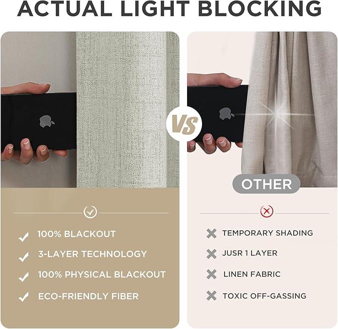 Joydeco Blackout Curtains for Bedroom - 100% Light Blocking 2 Panels Light Beige Drapes 37"W x 96"L, Thermal Insulated Room Darkening Curtains, Linen Textured for Living Room, Rod Pocket & Back Tabs