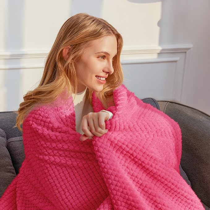 Whale Flotilla Extra Large Fuzzy Fleece Throw Blanket for Couch, 50x70 Inch Fluffy Warm Soft Jacquard Blankets for All Season, Lightweight and Cozy, Hot Pink