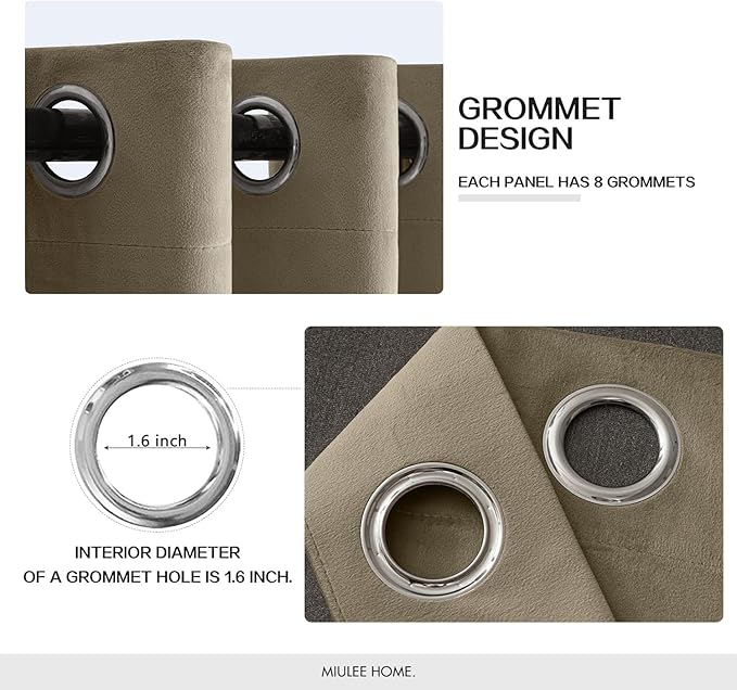 MIULEE Velvet Curtains Taupe Elegant Grommet Thermal Insulated Soundproof Room Darkening Curtains/Drapes for Classical Living Room Bedroom Decor 52 x 90 Inch Set of 2