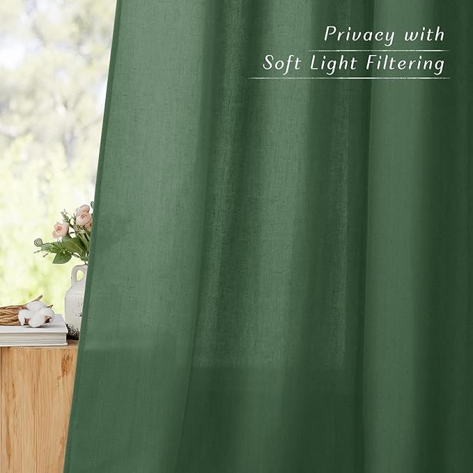 NICETOWN Rustic Linen 132 inch Long Curtains for Living Room, Grommet Privacy Added Thick Linen Weave with Light Filter Window Curtains & Drapes for Bedroom, Olive Green, W55 x L132, 2 Panels