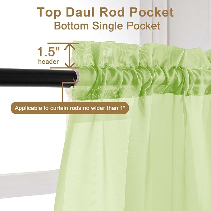 Chyhomenyc Lime Sheer Curtains 96 inches Long 2 Panels, Light Filtering Soft Airy Solid Elegant Voile Window Treatment Drapes for Bedroom Living Room, 42Wx96L, 8FT L