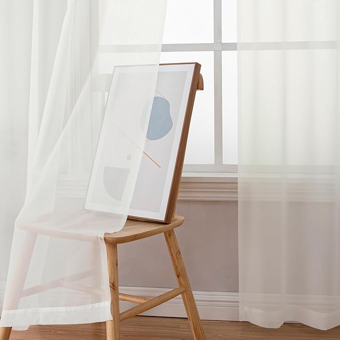Simplebrand Ivory Short Sheer Curtains 45 Inch Length for Small Windows, Rod Pocket 2 Panels Set Solid Voile Drapes Window Sheer Curtains for Bedroom Bathroom Kids Room Kitchen, 42x45 Inch, Ivory
