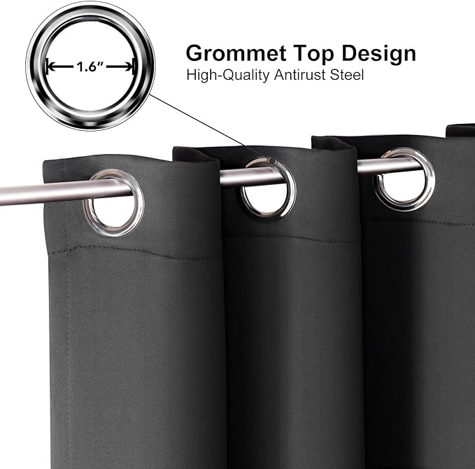 ChrisDowa Small Window Curtains for Kitchen and Bedroom - Grommet Short Thermal Insulated Room Darkening Curtains (2 Panels, Dark Grey, 34 x 36 Inch)