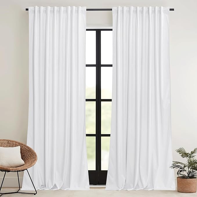 RYB HOME Pure White Velvet Curtains 96 inches for Bedroom - Luxury Light Reducing Vertical Drapes Simple Home Decoration for Sliding Door Living Room, W52 x L96, 2 Pieces