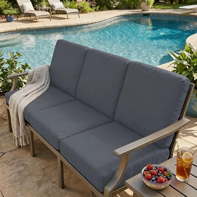 hyha Milk Silk Couch Cushion Covers, Soft Magic Sofa Covers Washable for 3 Cushion Couch, Stretch Sectional Outdoor Cushion Covers for Patio Furniture with Elastic Bottom(Large, Dark Gray)