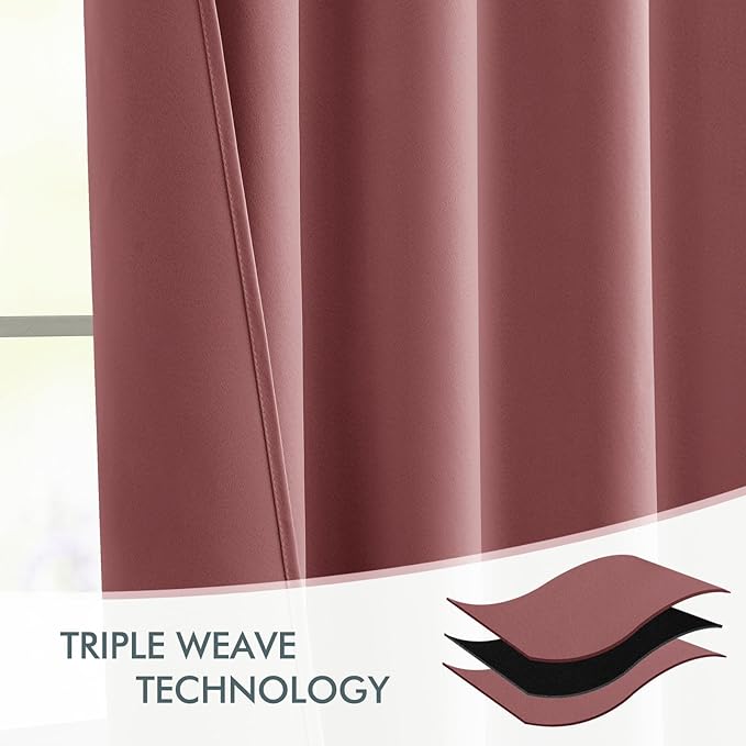 MIULEE Dusty Rose Back Tab Blackout Curtains 90 Inches Long 2 Panels Set for Living Room Bedroom Privacy, Rod Pocket/Pinch Pleat Thermal Insulated Room Darkening Pleated Light Blocking Drapes