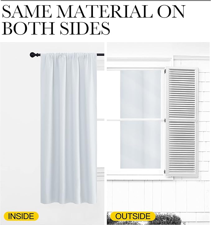 NICETOWN Greyish White Window Curtain Panels - Thermal Insulated Rod Pocket Room Darkening Curtain Sets for Bedroom (Platinum - Greyish White, 2 Panels, 42 in x 36 in (W x L))