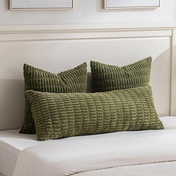 Fancy Homi 4 Packs Boho Moss Green Decorative Throw Pillow Covers 18x18 Inch for Couch Bed Sofa, Rustic Modern Farmhouse Home Decor, Soft Plush Corduroy Cute Square Cushion Case 45x45 cm