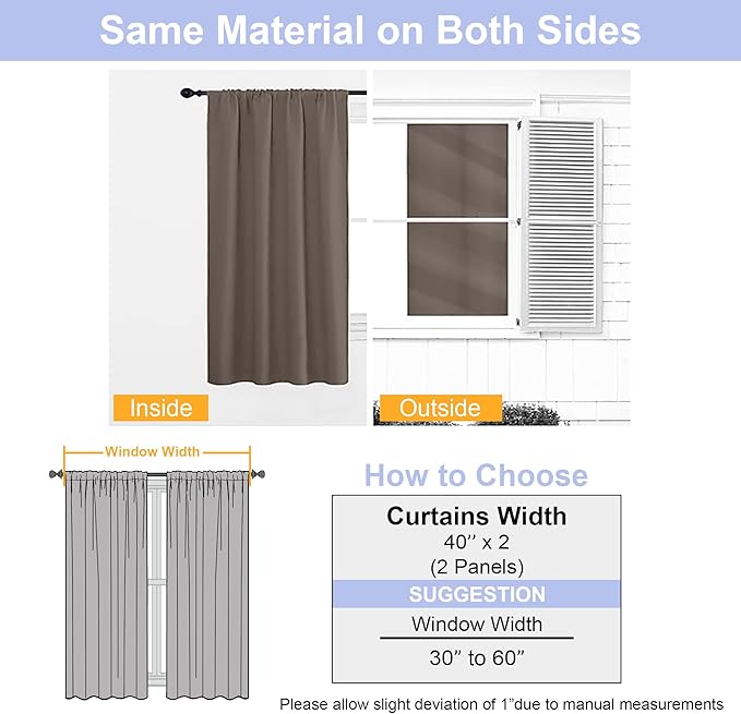 Simplebrand Ava Brown Blackout Curtains for Bedroom 84 Inch Length 2 Panels Set, Solid Thermal Insulated Privacy Living Room Window Treatment Curtains Blackout Drapes, W40 x L84 Inch, Brown