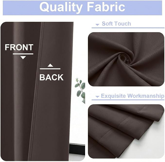 Simplebrand Ava Chocolate Short 36 Inches Blackout Curtain 2 Panels Set, Half Window Rod Pocket Privacy Curtain Tiers for Kitchen, Curtains Blackout for Bathroom Shades, W40 x L36 Inch, Chocolate
