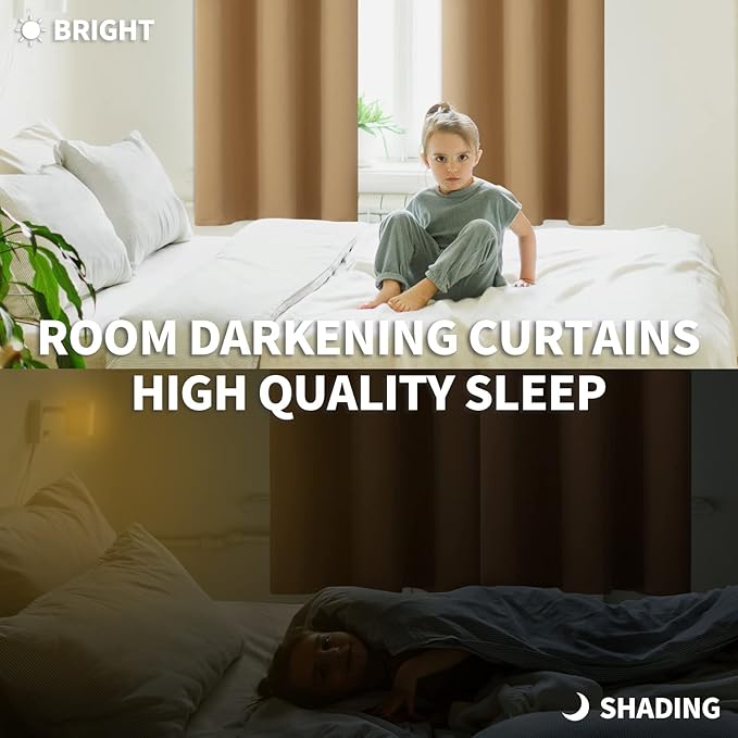 BGment Blackout Curtains for Bedroom - Grommet Thermal Insulated Room Darkening Curtains for Living Room, Set of 2 Panels (52 x 95 Inch, Khaki)