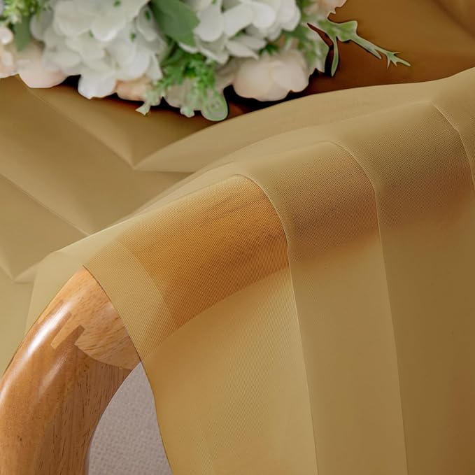 Chyhomenyc Gold Sheer Curtains 63 Inch Length 2 Panels, Rod Pocket Solid Window Sheer Curtain Panels, Elegant Curtains & Drapes for Living Room Bedroom 2 Panels (Gold, 42 W x 63 L)
