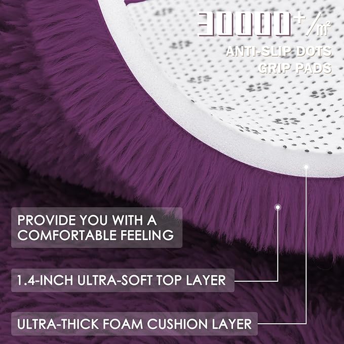 OLANLY Dark Purple Round Rugs for Bedroom - Machine Washable, 3 ft Circle Area Rugs for Living Room, Soft and Fluffy Shaggy Carpet for Teen Girl and Boys, Nursery Rooms, Dorms, Home Decor Aesthetic