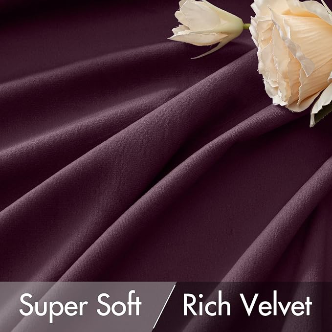 MIULEE Dark Purple Velvet Curtains 90 inches - Luxury Blackout Curtains for Bedroom Living Room Thermal Insulated Super Soft Window Drapes Rod Pocket & Back Tab, W52 x L90 inches, 2 Panels