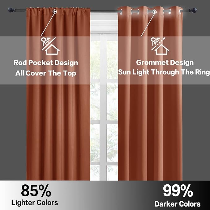 RYB HOME Short Burnt Orange Blackout Curtains for Small Bedroom Window, Insulating UV Blocking Drapes for Kitchen Cafe Basement, Privacy Tiers for Bathroom Window, Width 42 by Length 36, Set of 2