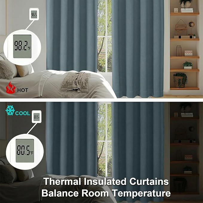 Simplebrand Ava Dark Green Blackout Curtains for Bedroom 72 Inch Length 2 Panels Set, Privacy Thermal Insulated Rod Pocket Door Window Curtains for Patio French Door Front Door, W40 x L72 Inch