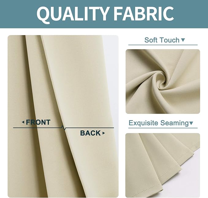 ChrisDowa Small Window Curtains for Kitchen and Bedroom - Grommet Short Thermal Insulated Room Darkening Curtains (2 Panels, Beige, 52 x 36 Inch)