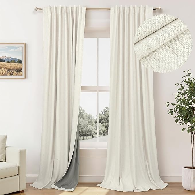 Pitalk Black Out Curtains for Living Room Boho Home Decoration Thermal Insulated Noise Reducing Soundproof Drape for Hallway Room Dividers Apartment Cabin 2 Panels 38 Inch Wide by 96 Inches Long Cream