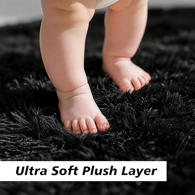 yulidayang Black Fluffy Round Area Rugs for Bedroom,4Ft Shag Circle Area Rugs for Living Room,Non Slip Fuzzy Plush Rug for Kids Boys Girls Room and Dorm Home Decor Rug