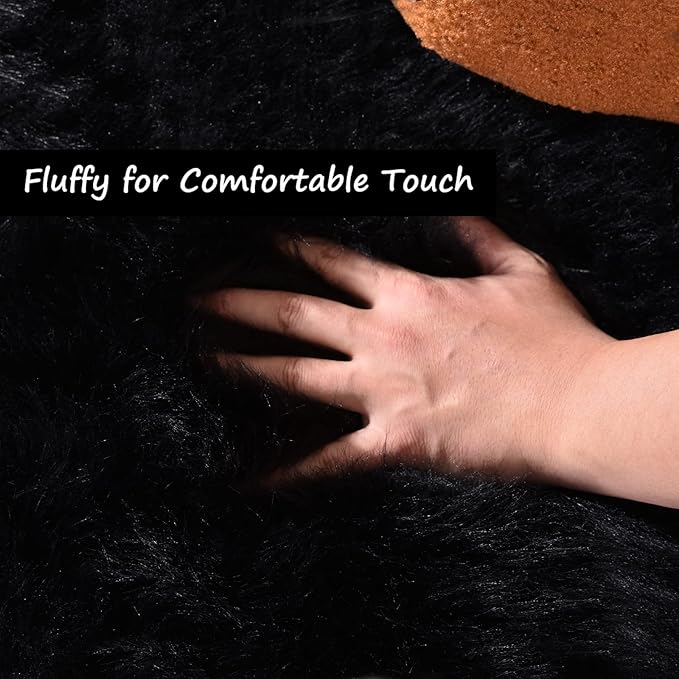Goolela Black Round Rug 3ft Fluffy Fuzzy Sheepskin Rug Black Circle Faux Fur Rug for Bedroom Living Room Washable Décor